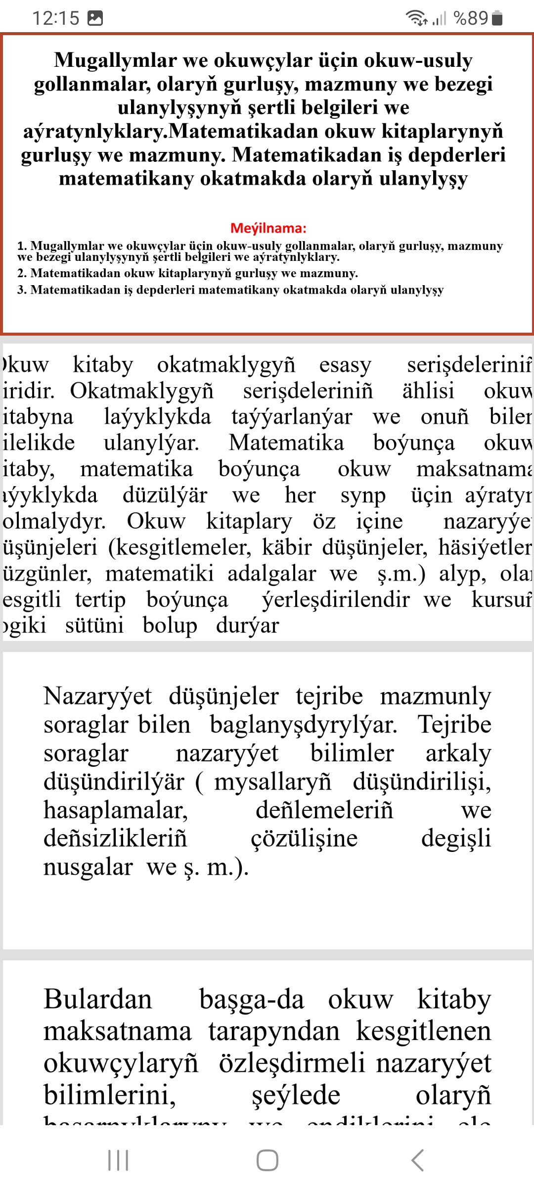 MUGALLYMLAR WE OKUWÇYLAR ÜÇIN OKUW USULY GOLLANMALAR, OLARYŇ