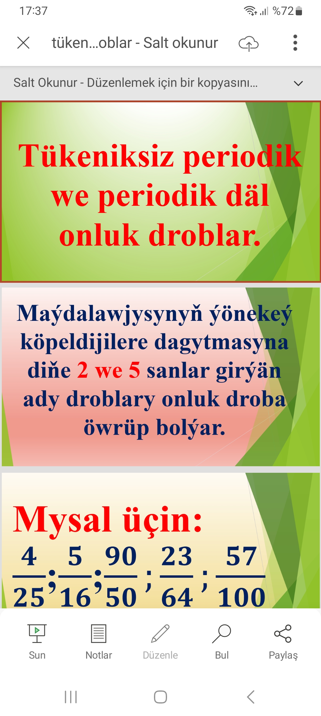 TÜKENIKSIZ PERIODIK ONLUK DROBLAR